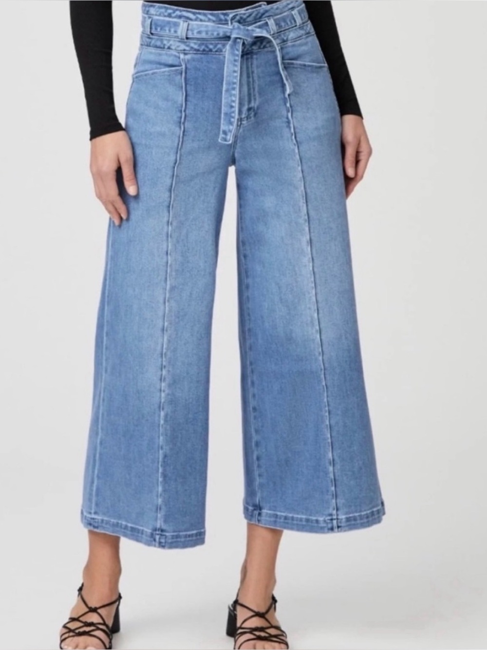 PAIGE Frankie Inset Self Belt Wide Leg Jeans Bristol Wash Size 29